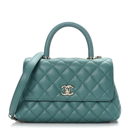 Chanel Caviar Quilted Lizard Embossed Mini Coco Handle Flap Green 1 of 10