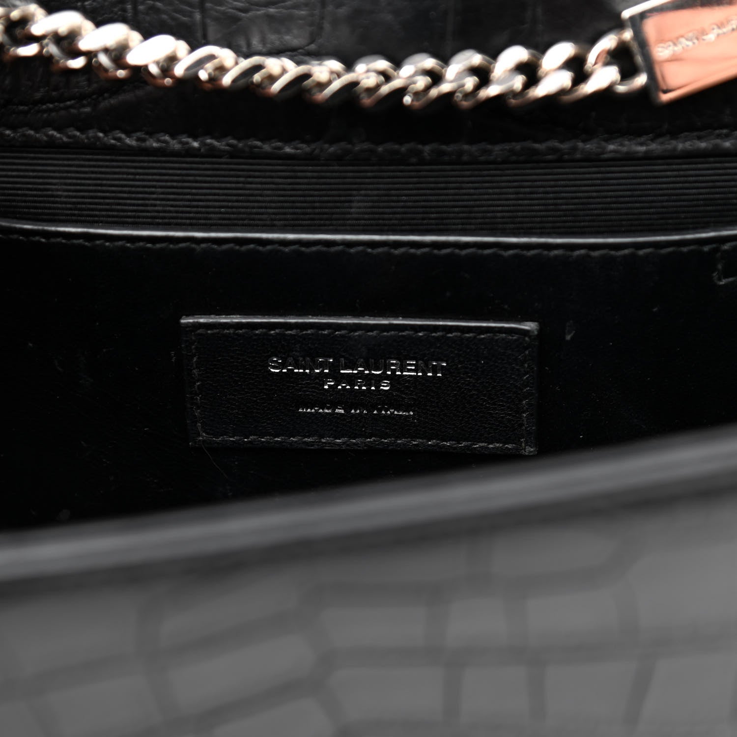 Saint Laurent Calfskin Crocodile Embossed Medium Classic Monogram Kate Tassel Satchel Black 6 of 9