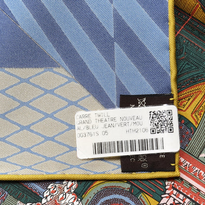 Hermes Silk Twill Grande Theatre Nouveau Scarf 90 Bleu Jean Vert Moutarde 4 of 4