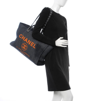 Chanel Denim Large Deauville Tote Blue Orange 2 of 7