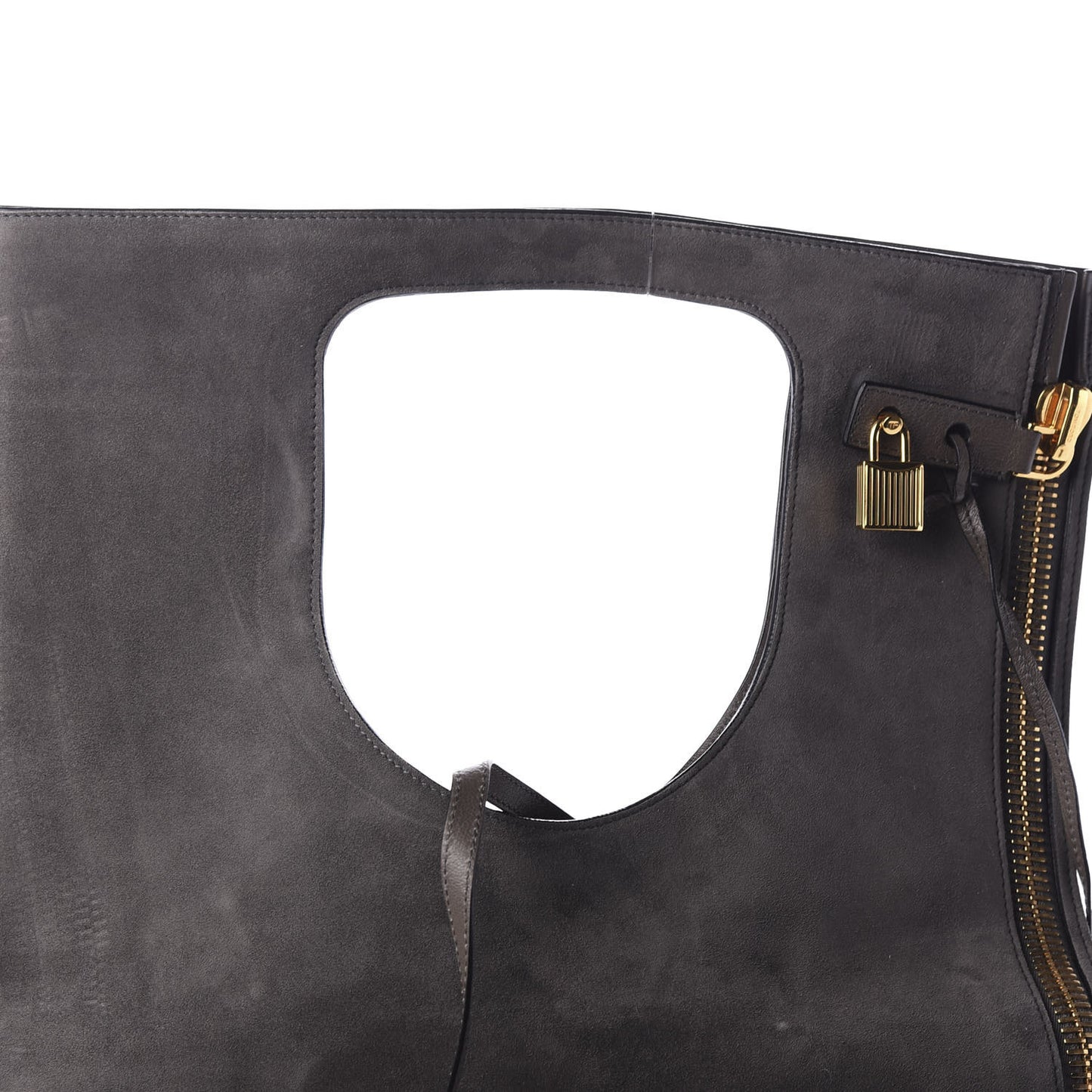 Suede Large Alix Padlock Zip Shoulder Bag Dark Grey