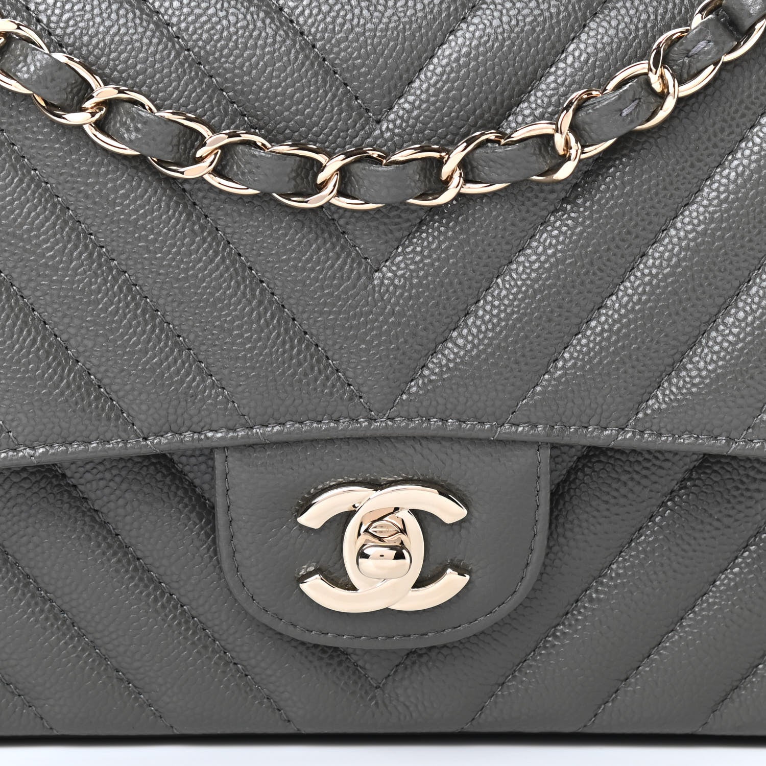 Chanel Caviar Chevron Quilted Medium Double Flap Dark Grey 8 of 10