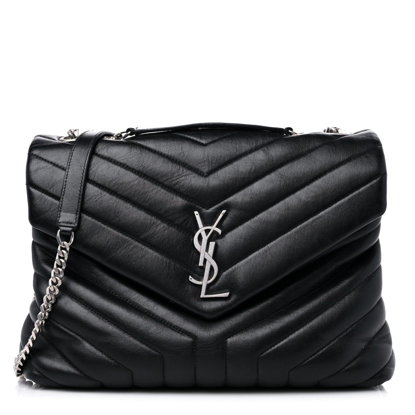 Calfskin Y Quilted Monogram Medium Loulou Chain Satchel Black
