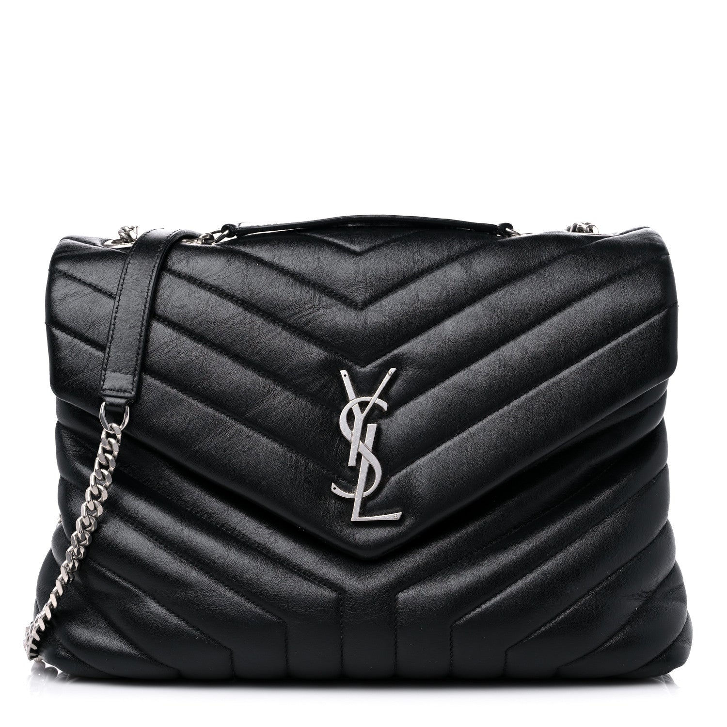 Saint Laurent Calfskin Y Quilted Monogram Medium Loulou Chain Satchel Black 1 of 19