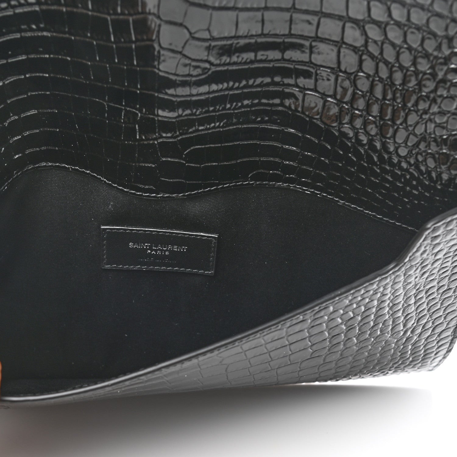 Saint Laurent Calfskin Crocodile Embossed Uptown Monogram Clutch Black 5 of 6