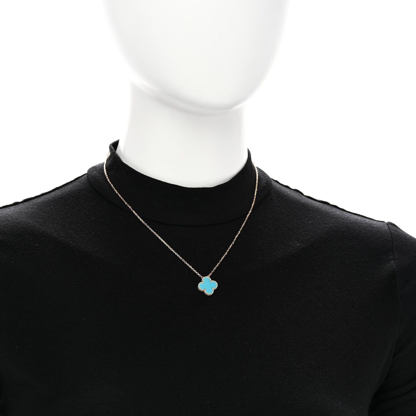 18K Yellow Gold Turquoise Vintage Alhambra Pendant Necklace