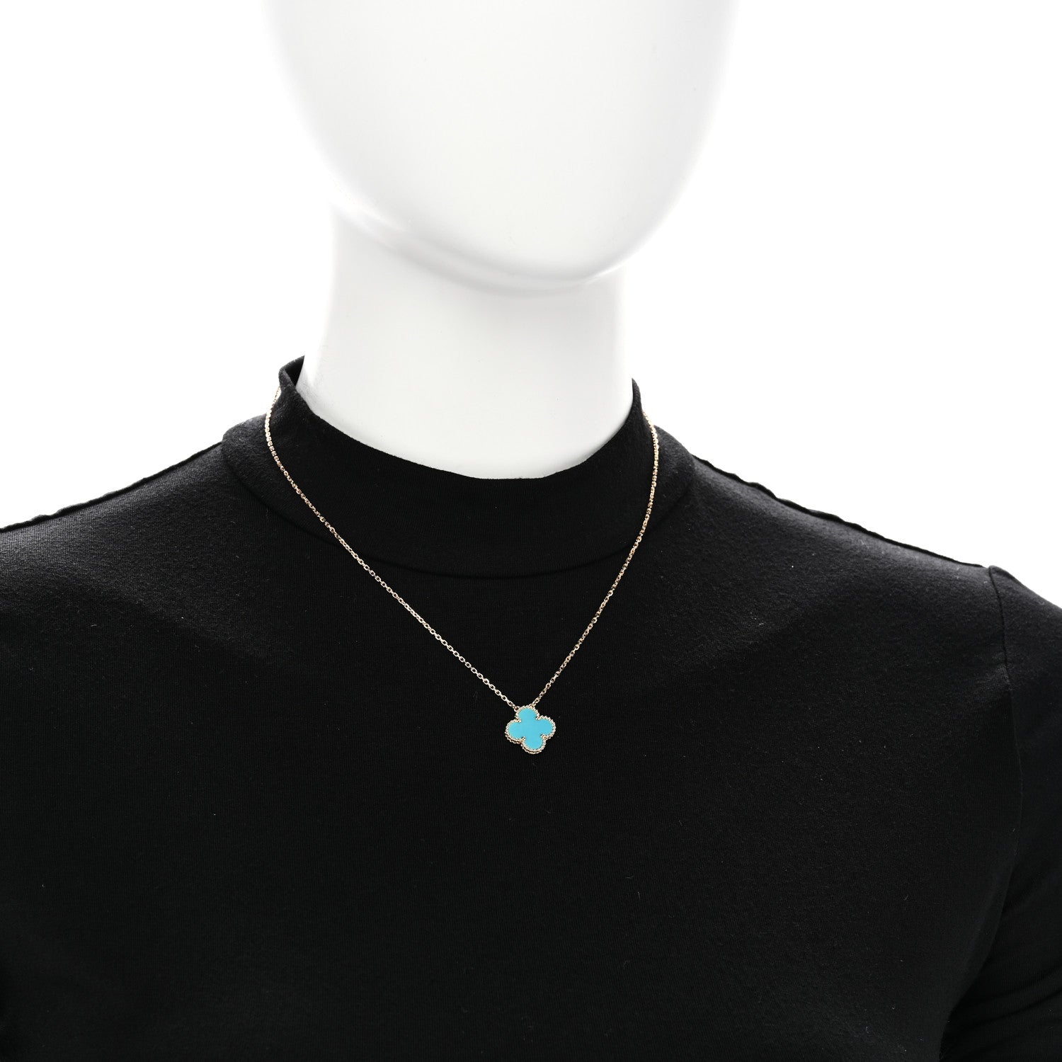 Van Cleef & Arpels 18K Yellow Gold Turquoise Vintage Alhambra Pendant Necklace 2 of 5