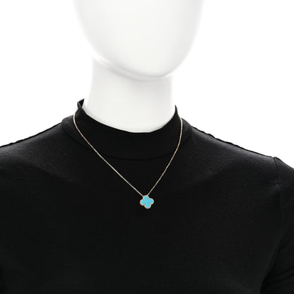 Van Cleef & Arpels 18K Yellow Gold Turquoise Vintage Alhambra Pendant Necklace 2 of 5