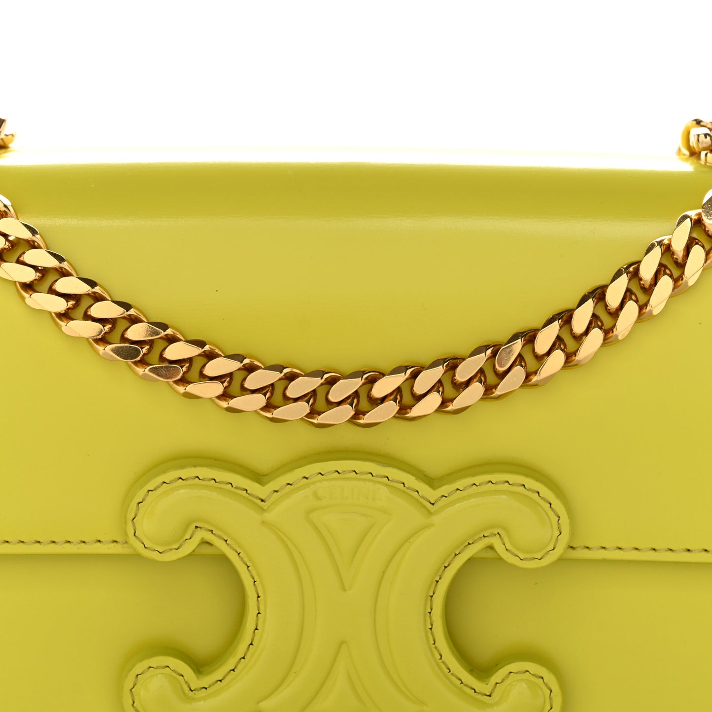 Shiny Calfskin Cuir Triomphe Chain Shoulder Bag Anis