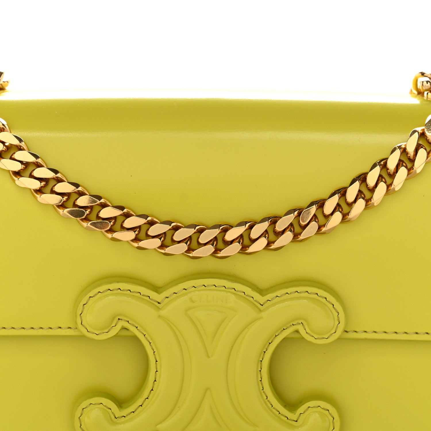 Celine Shiny Calfskin Cuir Triomphe Chain Shoulder Bag Anis 8 of 12