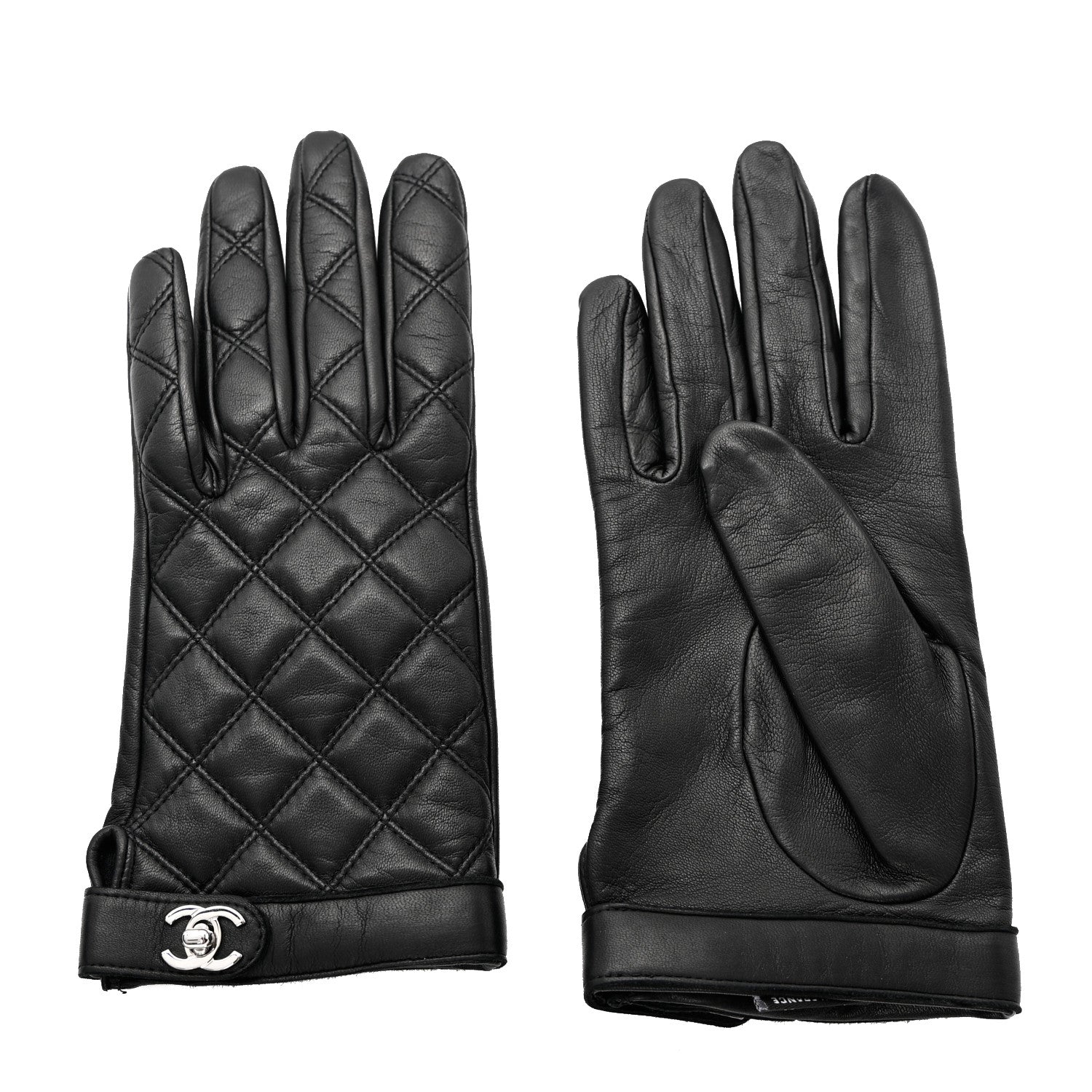 Chanel Lambskin Quilted Turnlock Gloves 7.5 Black 1 of 7