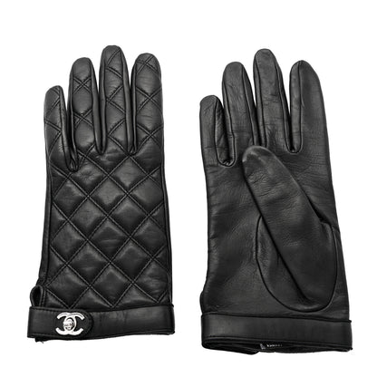 Chanel Lambskin Quilted Turnlock Gloves 7.5 Black 1 of 7