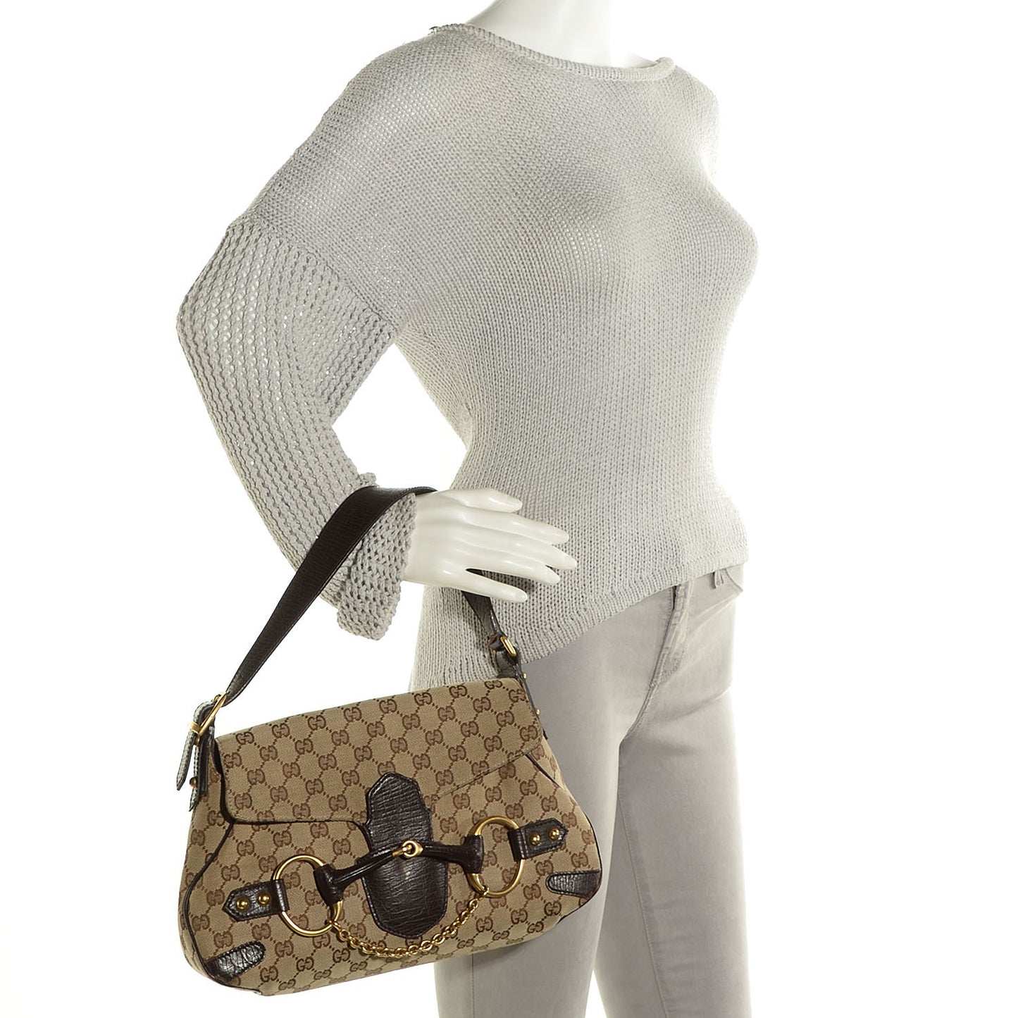 Monogram Horsebit Chain Flap Shoulder Bag Brown