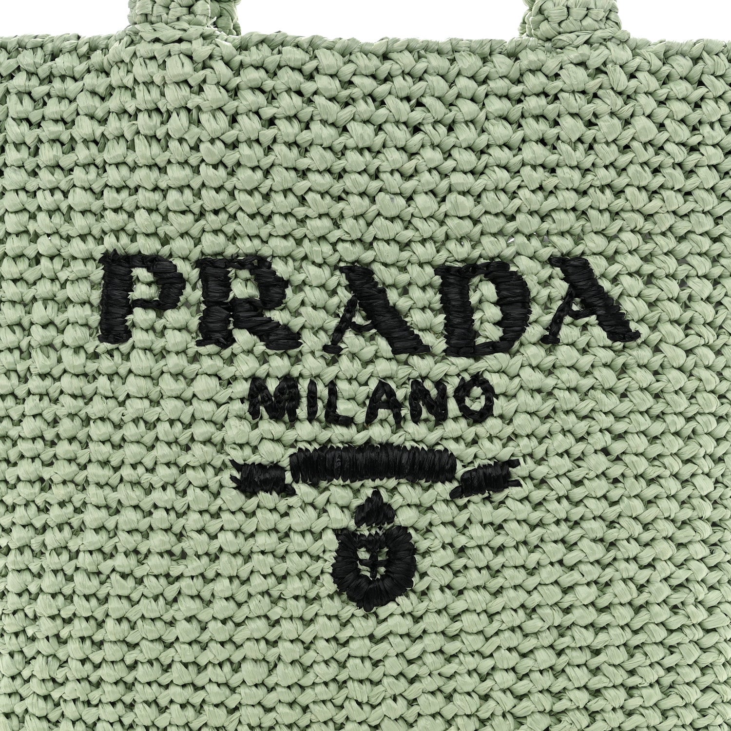 Prada Yarn Raffia Effect Crochet Small Logo Tote Acqua 8 of 10