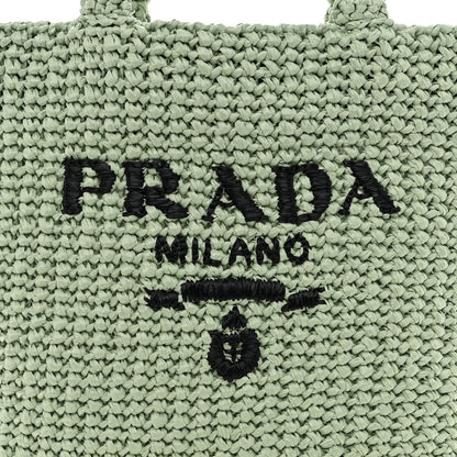 Prada Yarn Raffia Effect Crochet Small Logo Tote Acqua 8 of 10