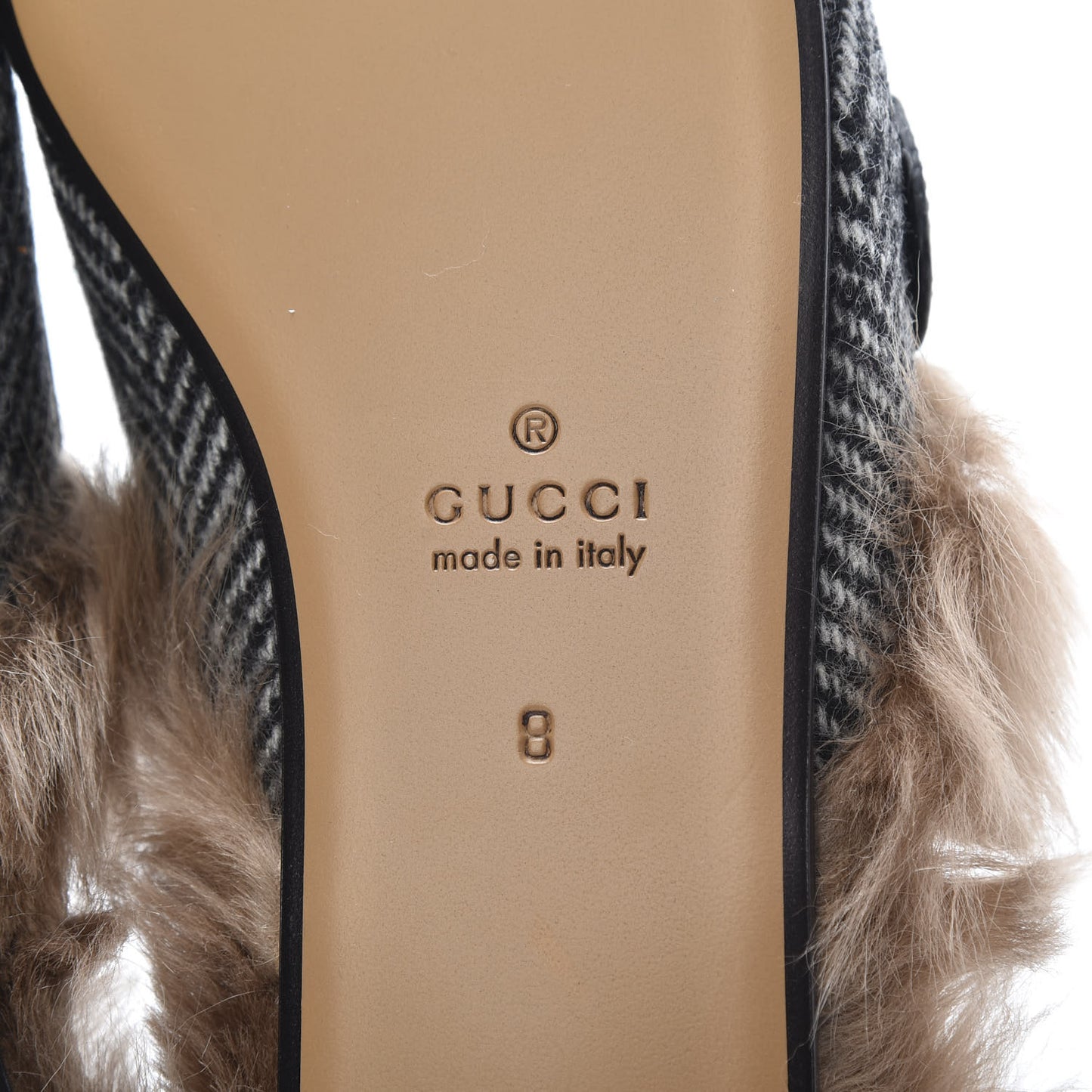 Herringbone Fur Web GG Mens Princetown Slippers 8 Black White