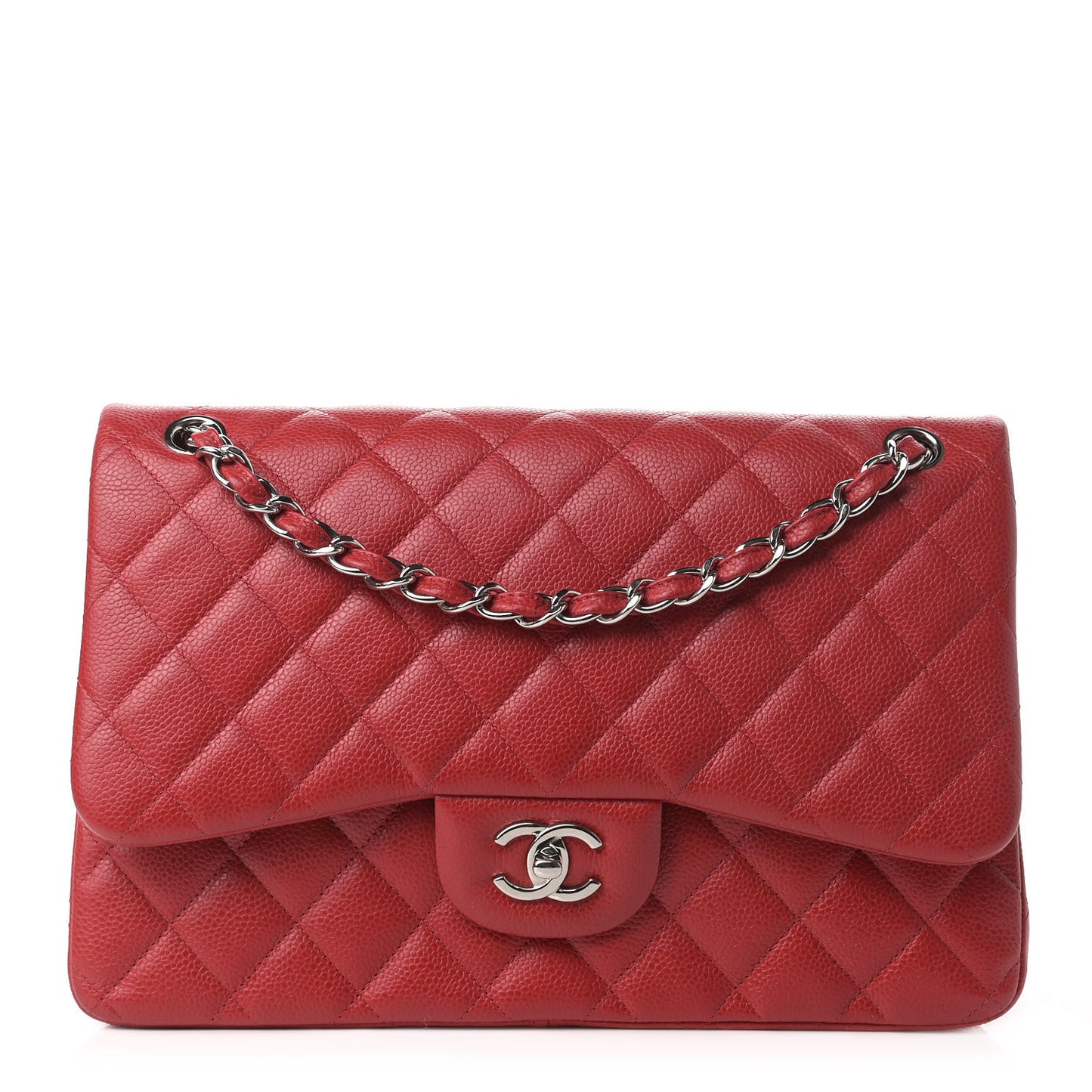 Caviar Quilted Jumbo Double Flap Red