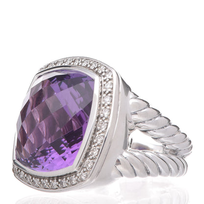 David Yurman Sterling Silver Diamond Amethyst 17mm Albion Ring 54 7 3 of 5