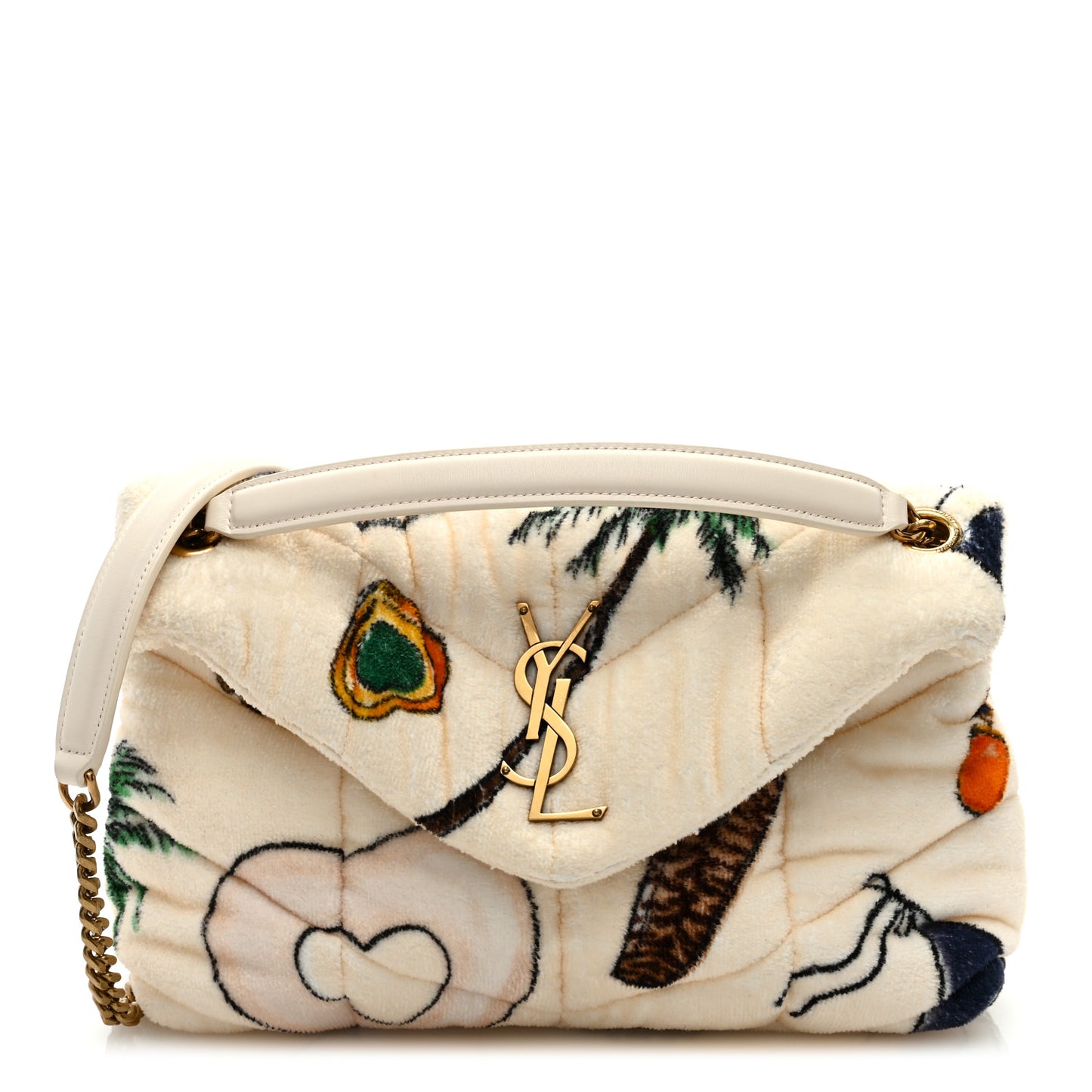 Terrycloth Summer Print Quilted Small Loulou Puffer Monogram Chain Satchel Multicolor White