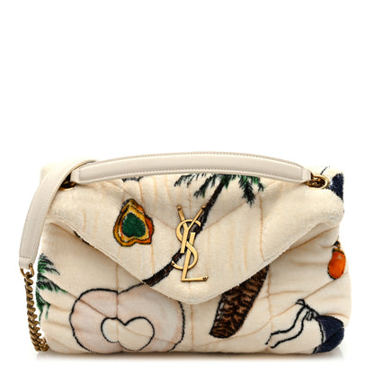 Saint Laurent Terrycloth Summer Print Quilted Small Loulou Puffer Monogram Chain Satchel Multicolor White 1 of 9