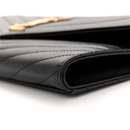 Saint Laurent Grain De Poudre Matelasse Chevron Monogram Envelope Clutch Black 10 of 11