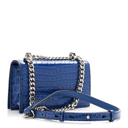 Alexander McQueen Calfskin Crocodile Embossed Knuckle Shoulder Bag Blue 2 of 12