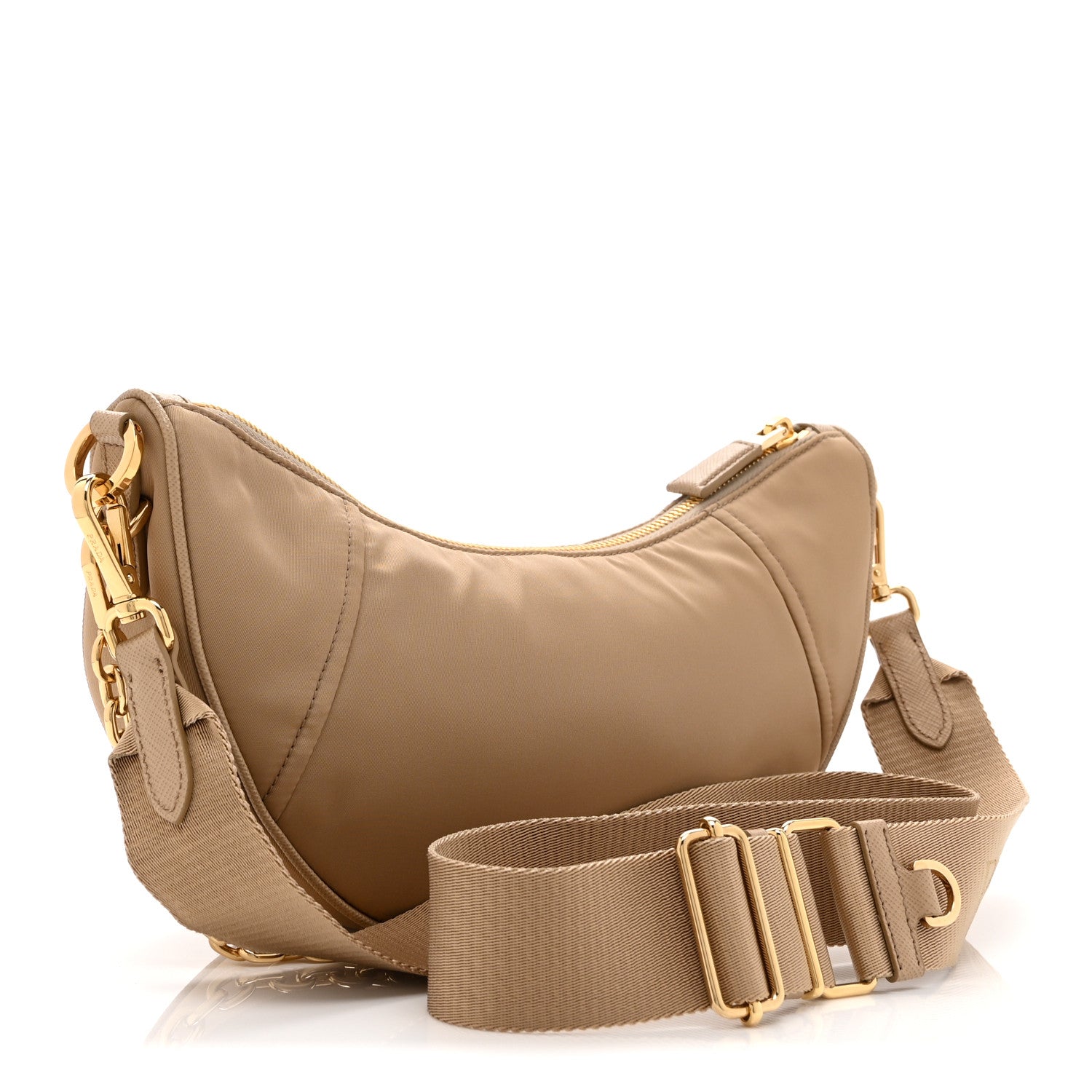 Prada Re-Nylon Saffiano Demi-lune Shoulder Bag Beige 3 of 10