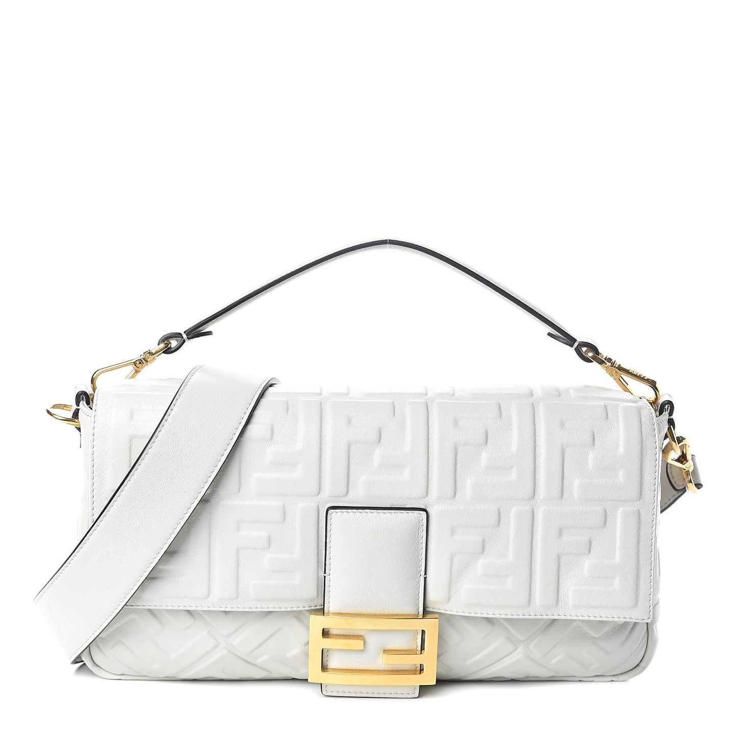 Nappa FF 1974 Embossed Large Baguette White