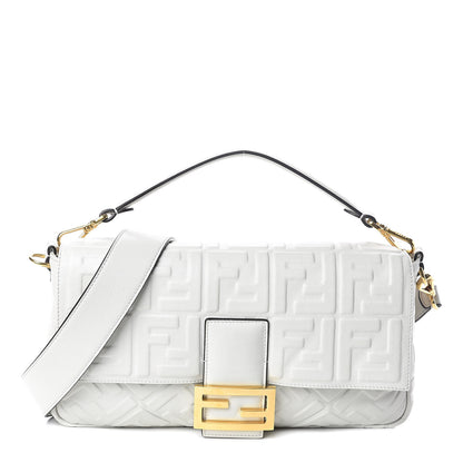 Fendi Nappa FF 1974 Embossed Large Baguette White 1 of 9