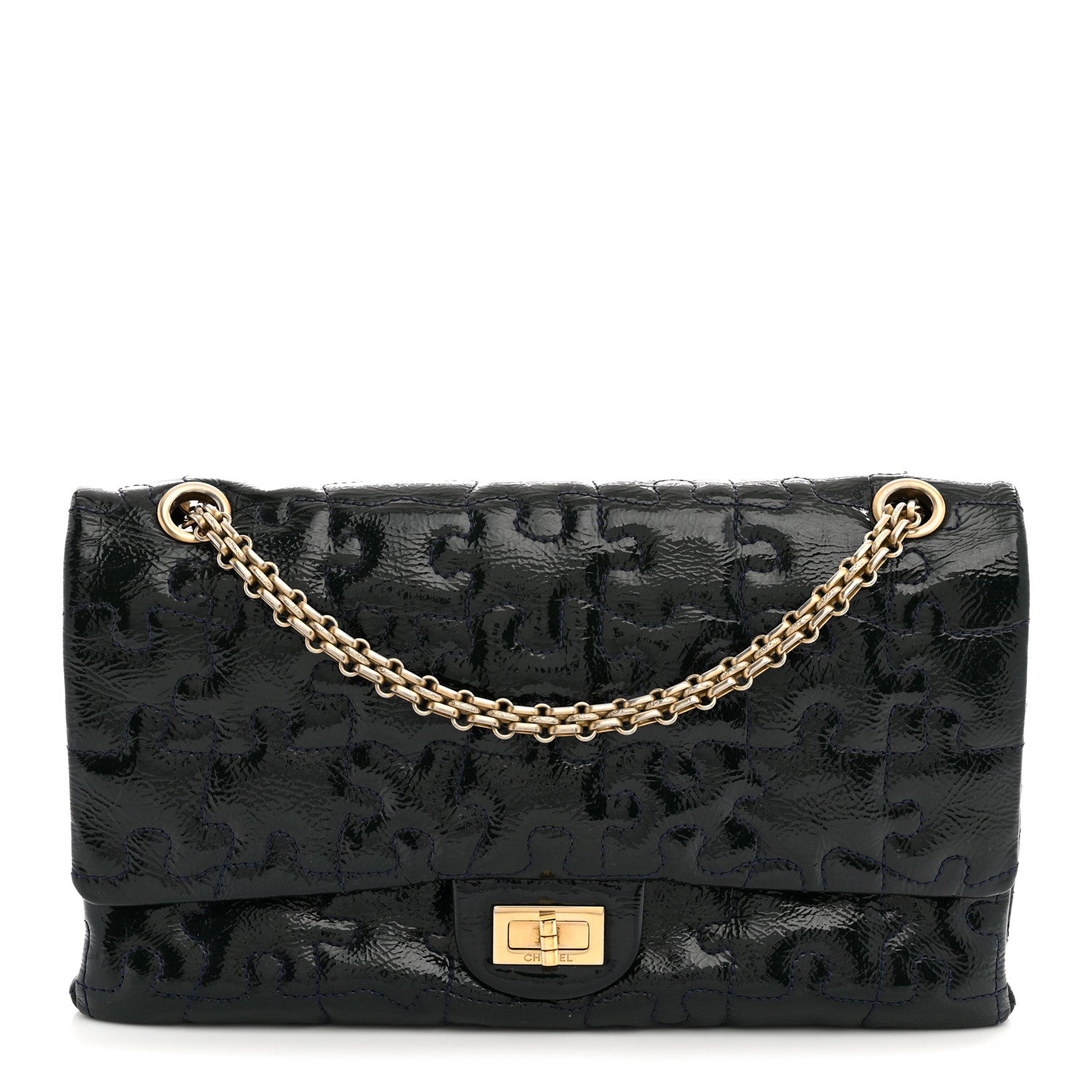 Chanel Crackled Patent Calfskin Puzzle 2.55 Reissue 226 Flap Blue 1 of 10