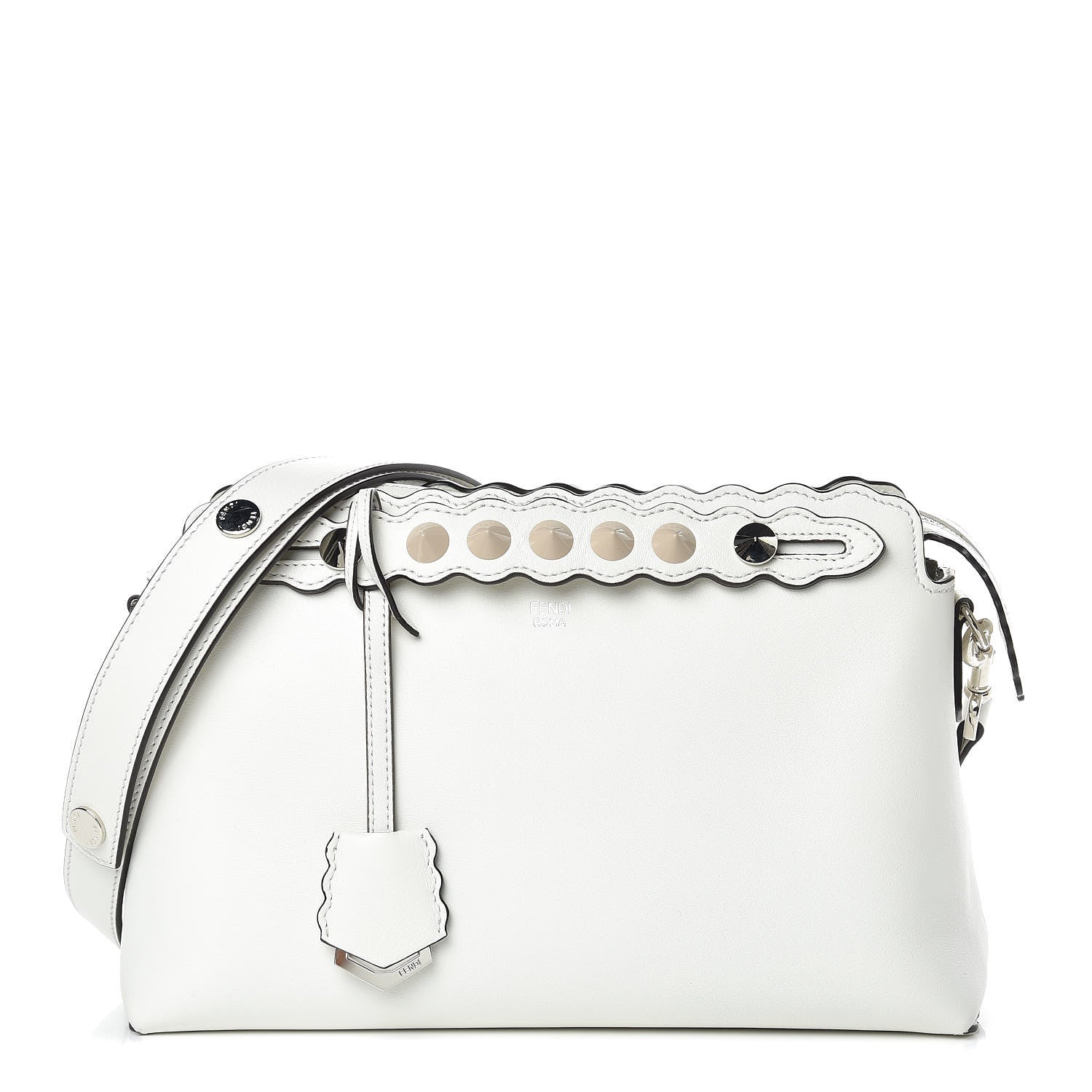 Fendi Vitello Dolce Scalloped Studded Medium By The Way Boston Bag White Ice 1 of 10
