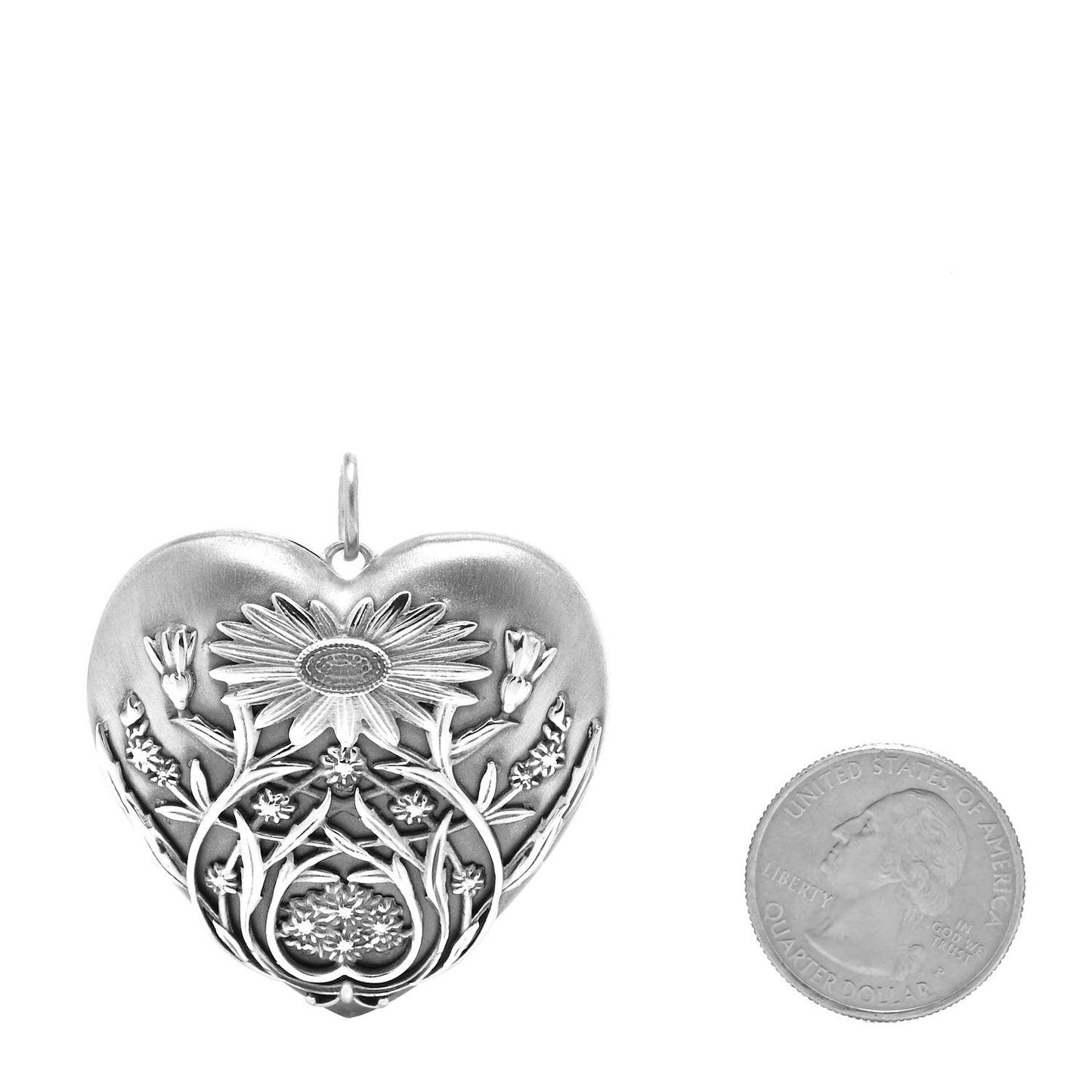 Sterling Silver Large Ziegfeld Daisy Heart Locket Pendant