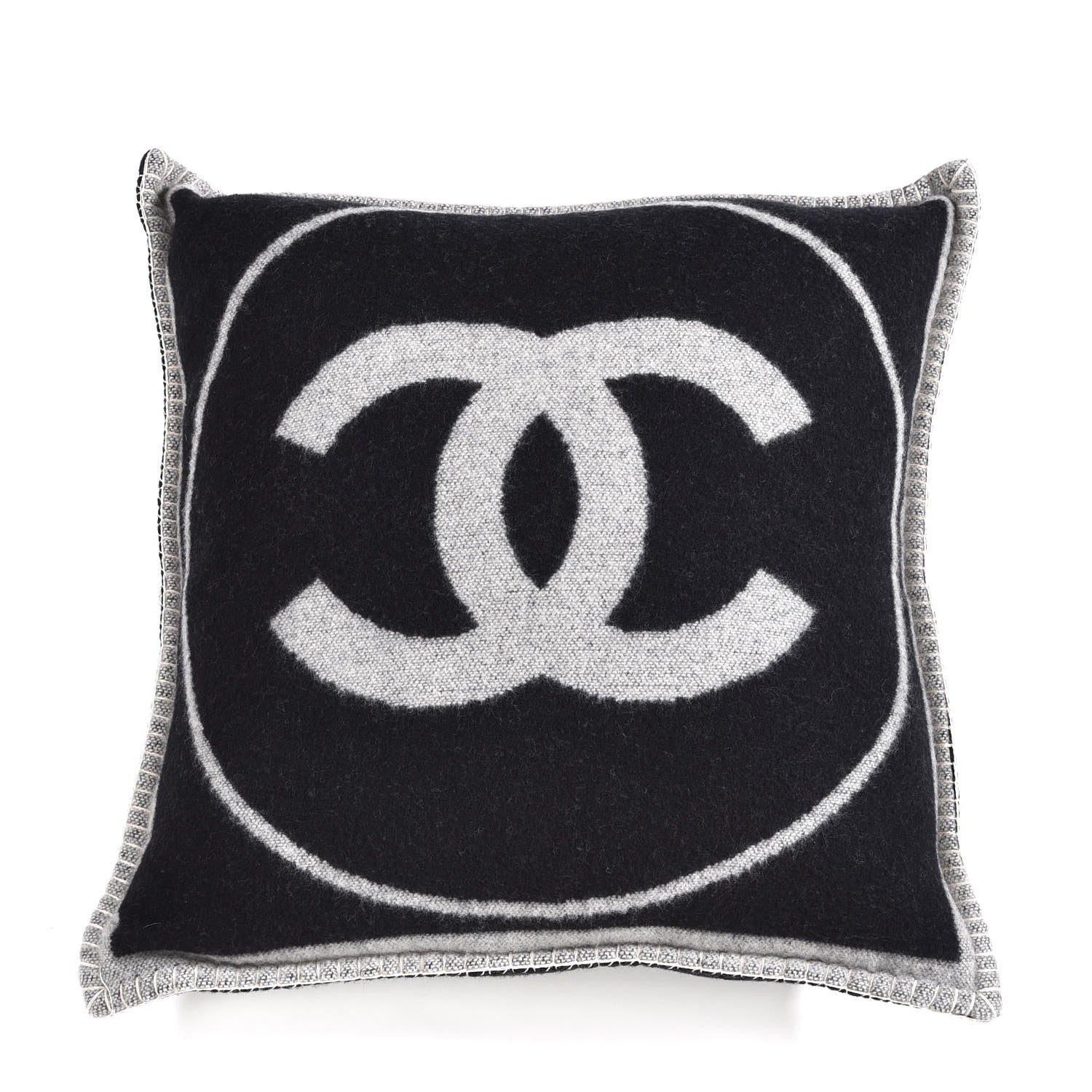 Chanel Merino Wool Cashmere CC Pillow Black Beige 1 of 5