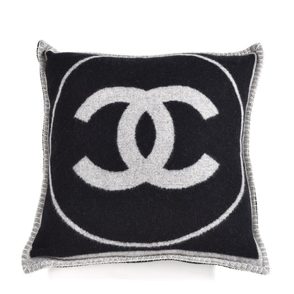 Chanel Merino Wool Cashmere CC Pillow Black Beige 1 of 5