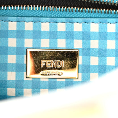 Fendi Nappa Vitello Gingham Printed Mini Peekaboo Iconic Satchel White Ice Light Blue 12 of 25