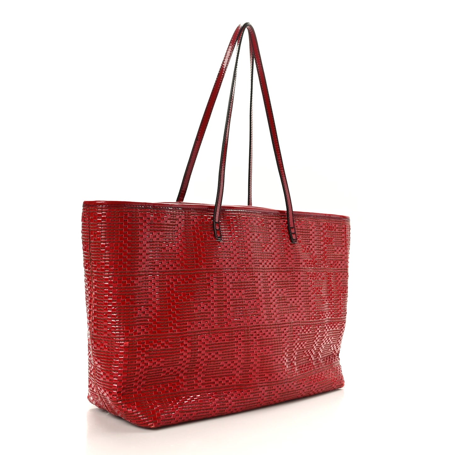 Calfskin FF Woven Medium Roll Tote Rosso