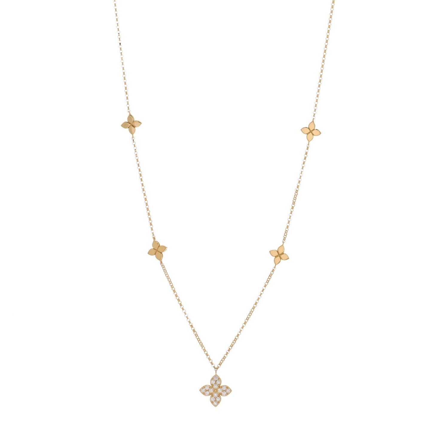 18K Yellow Gold Diamond Love in Verona Flower Five Station Flower Necklace
