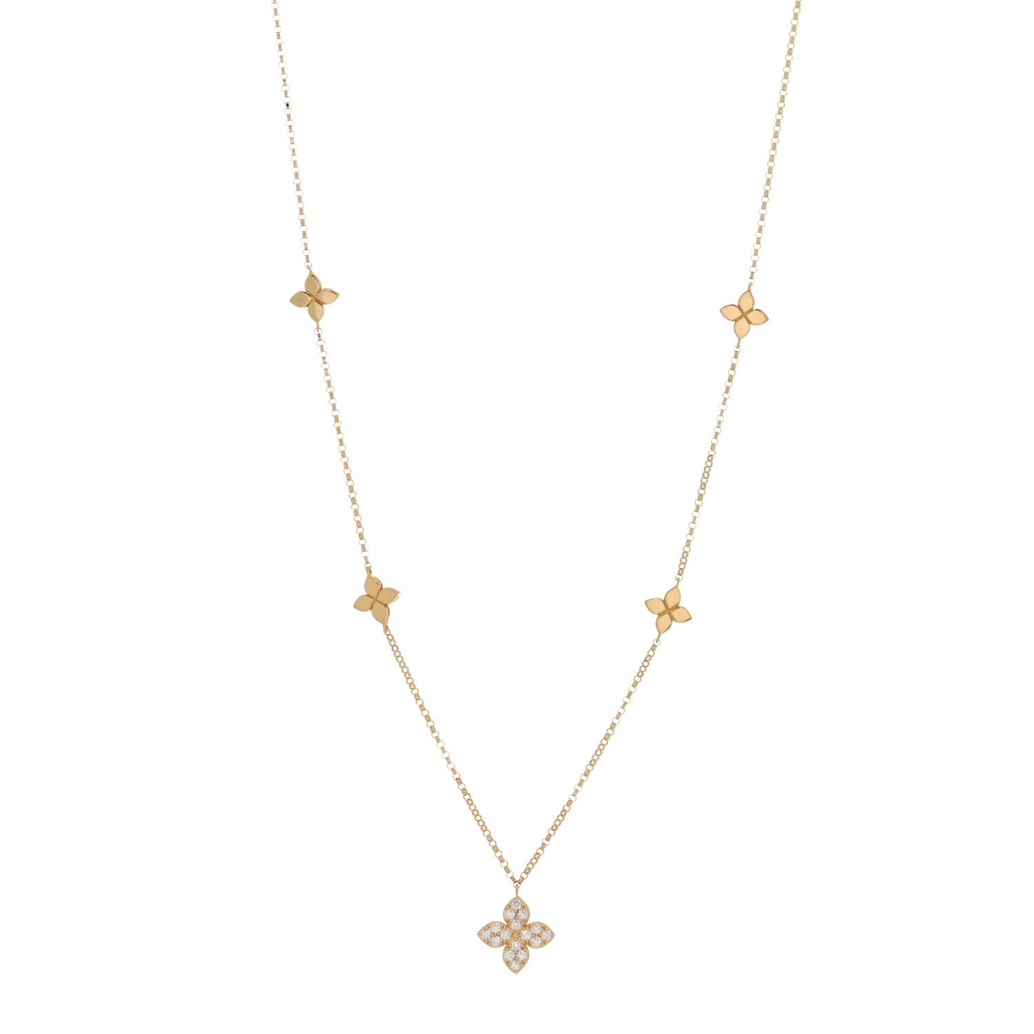 Roberto Coin 18K Yellow Gold Diamond Love in Verona Flower Five Station Flower Necklace 1 of 4