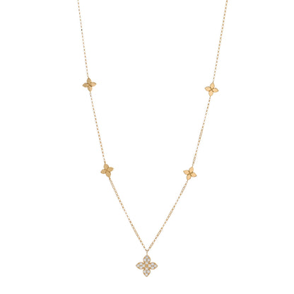 Roberto Coin 18K Yellow Gold Diamond Love in Verona Flower Five Station Flower Necklace 1 of 4
