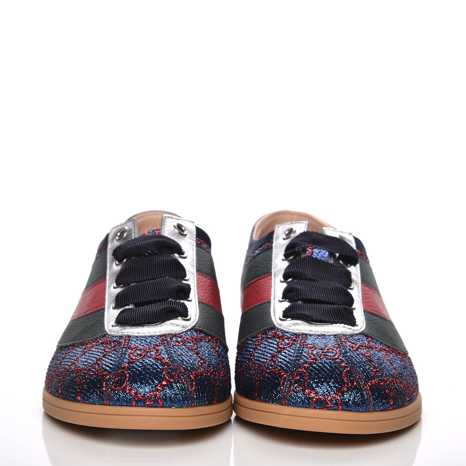 Gucci Lurex Calfskin Web GG Monogram Womens Falacer Sneakers 39 Iridescent Blue Iridescent Red Silver 2 of 8