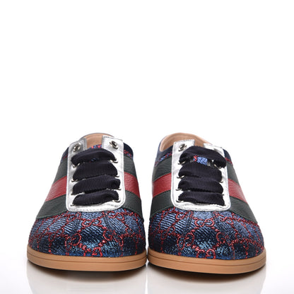 Gucci Lurex Calfskin Web GG Monogram Womens Falacer Sneakers 39 Iridescent Blue Iridescent Red Silver 2 of 8