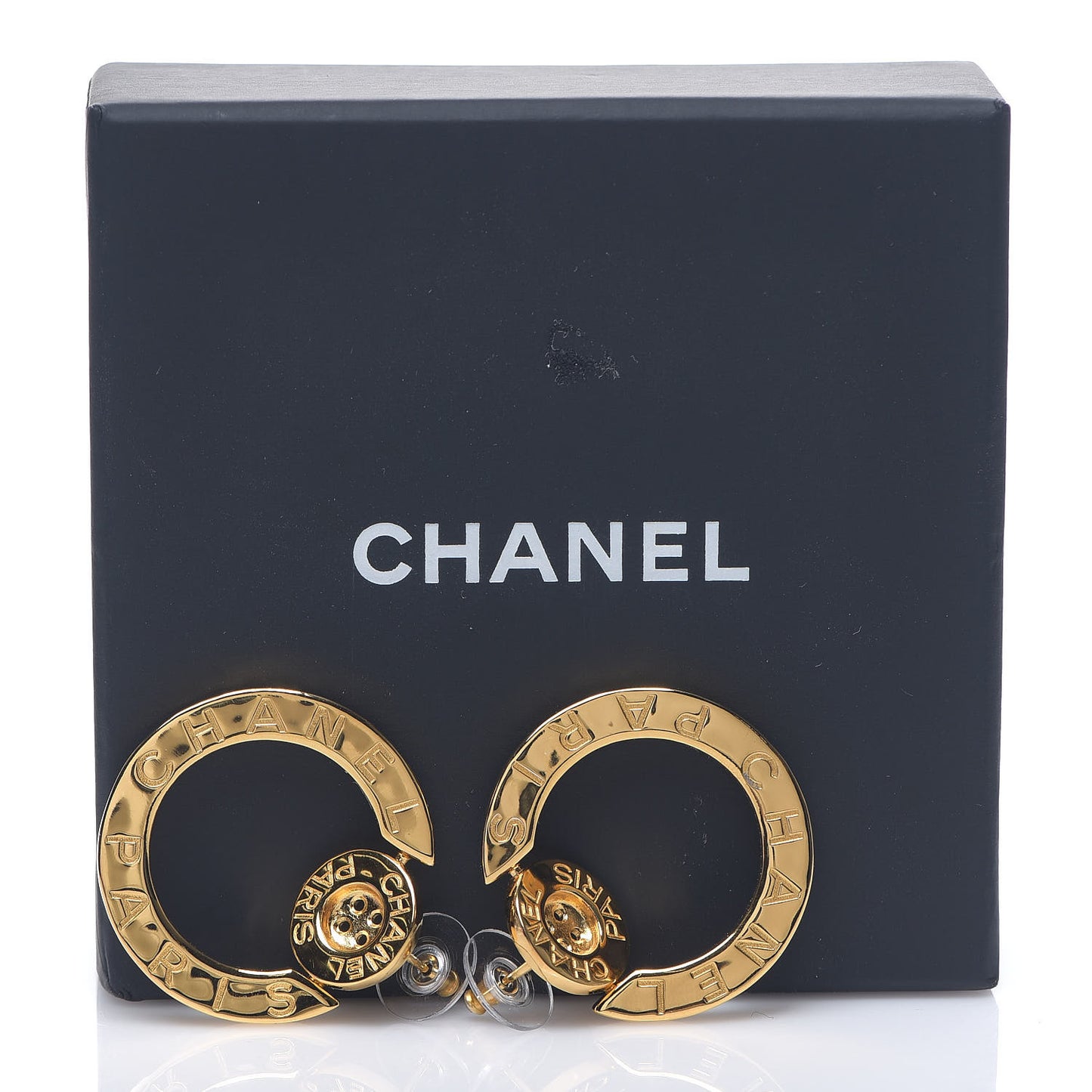 Metal Paris Button Hoop Earrings Gold