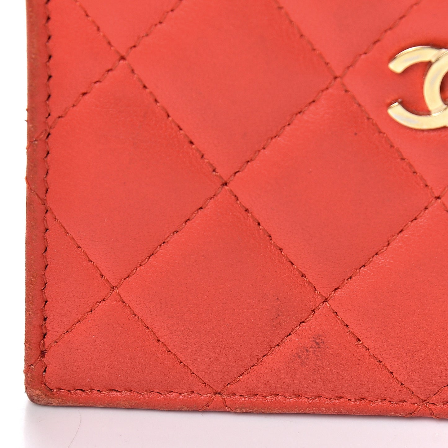 Lambskin Quilted Zip Card Holder Red