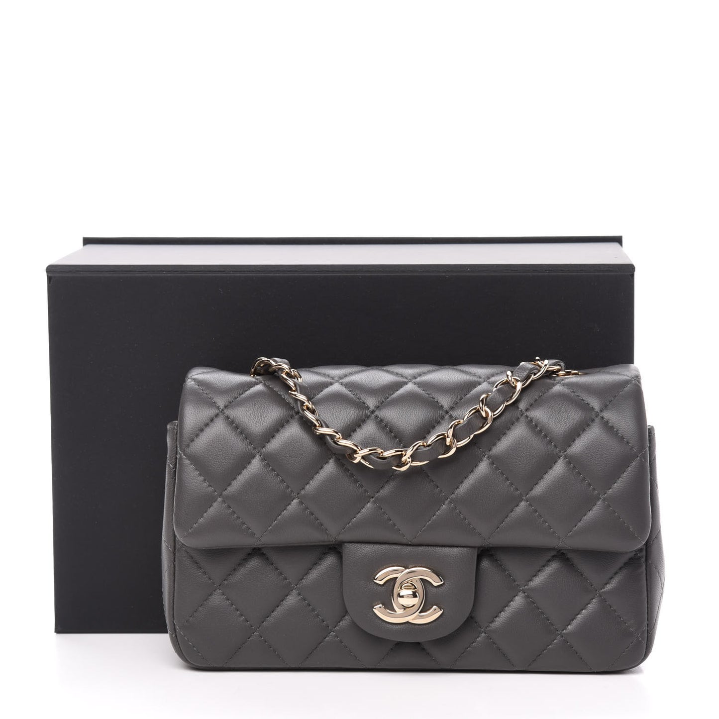 Lambskin Quilted Mini Rectangular Flap Grey