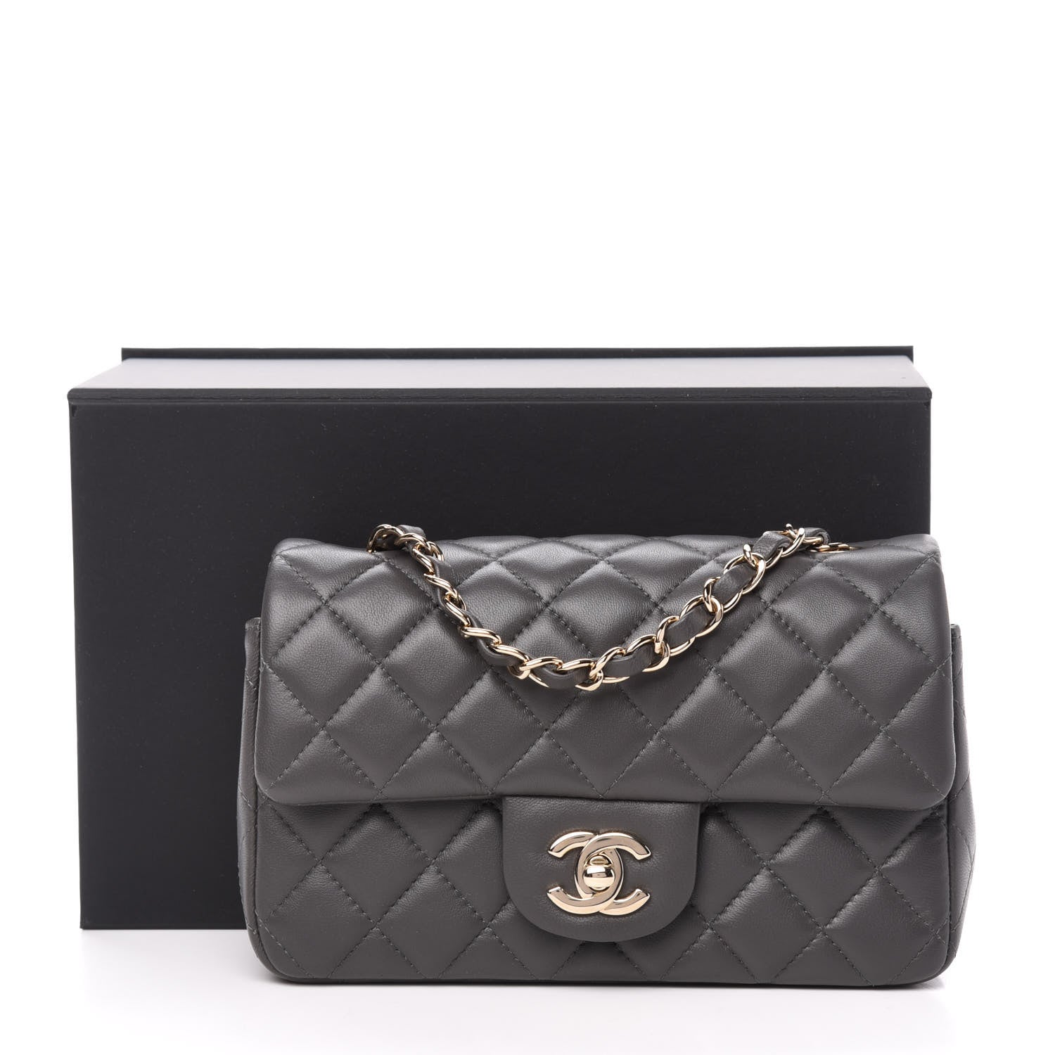 Chanel Lambskin Quilted Mini Rectangular Flap Grey 11 of 11