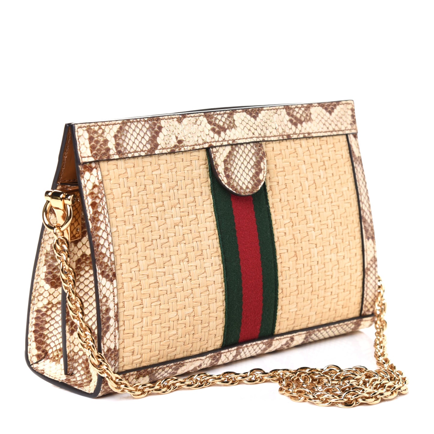 Raffia Elaphe GG Small Ophidia Chain Shoulder Bag Natural Cream Brown