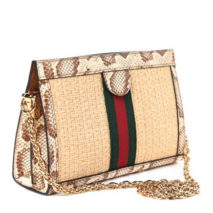 Gucci Raffia Elaphe GG Small Ophidia Chain Shoulder Bag Natural Cream Brown 2 of 4