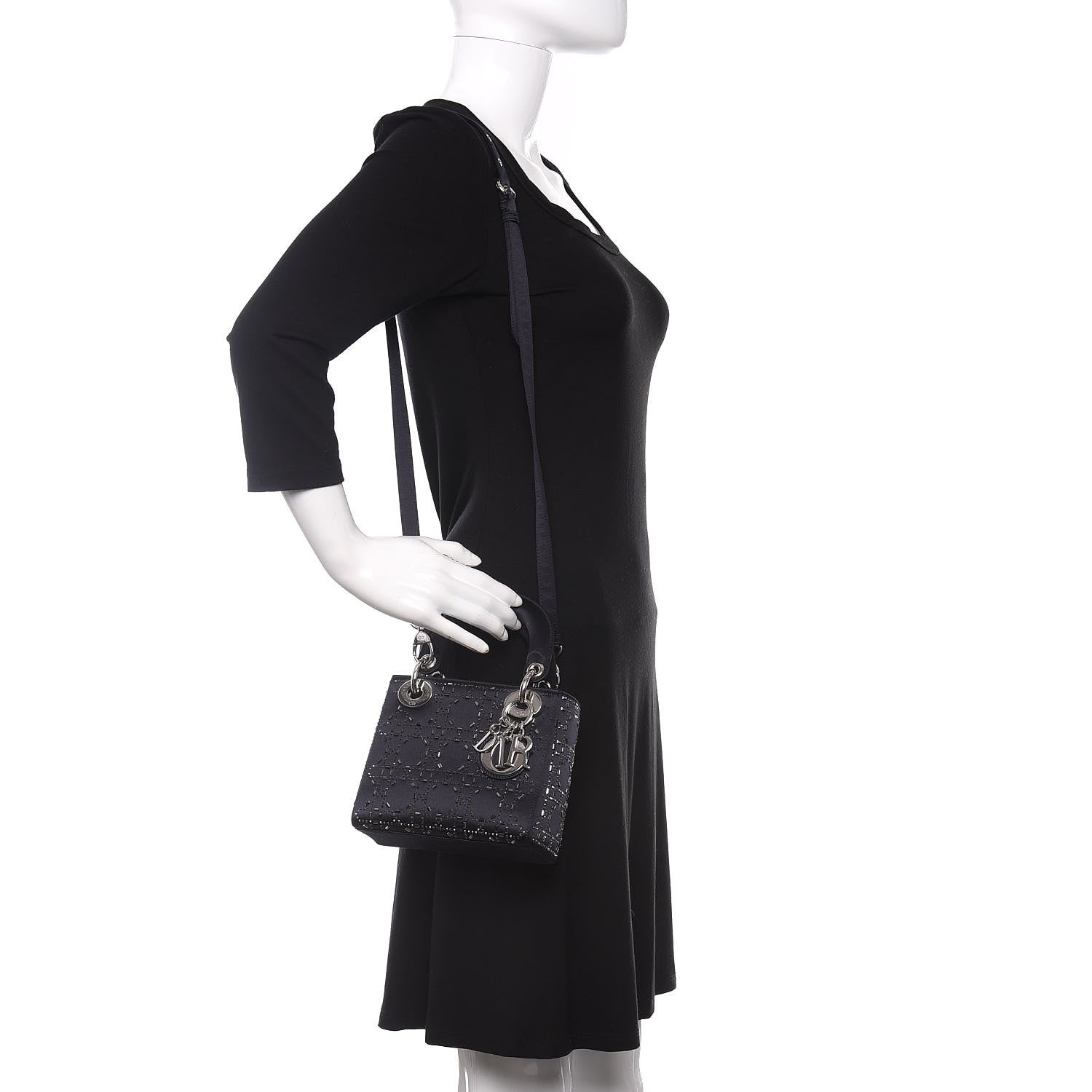 Christian Dior Satin Crystal Cannage Mini Lady Dior Navy 2 of 10