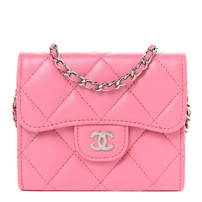 Chanel Lambskin Quilted Flap Card Holder On Chain Pink 1 of 12