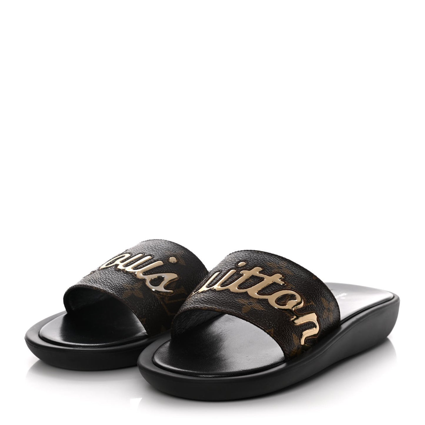 Metallic Calfskin Monogram Logo Sunbath Slide Sandals 37
